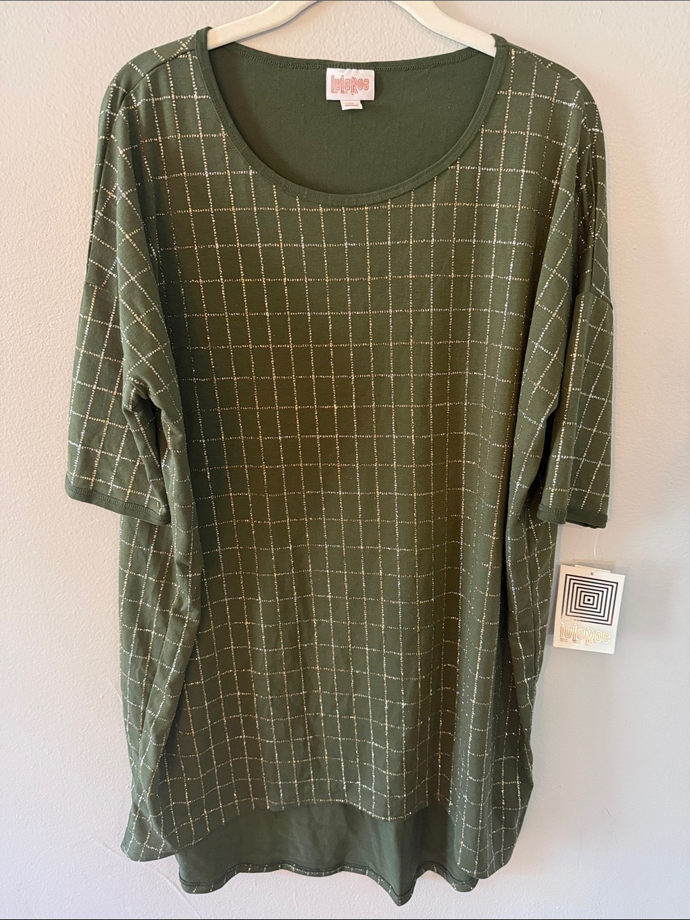 LuLaRoe Olive Green Metallic Grid Tunic